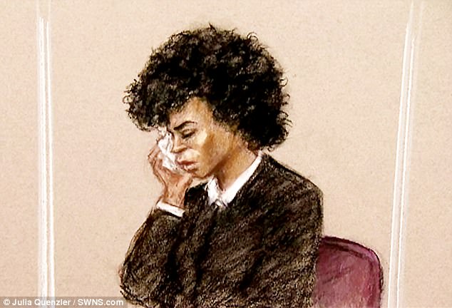 Wallace, pictured in a court sketch wept in the dock during her murder trial today
